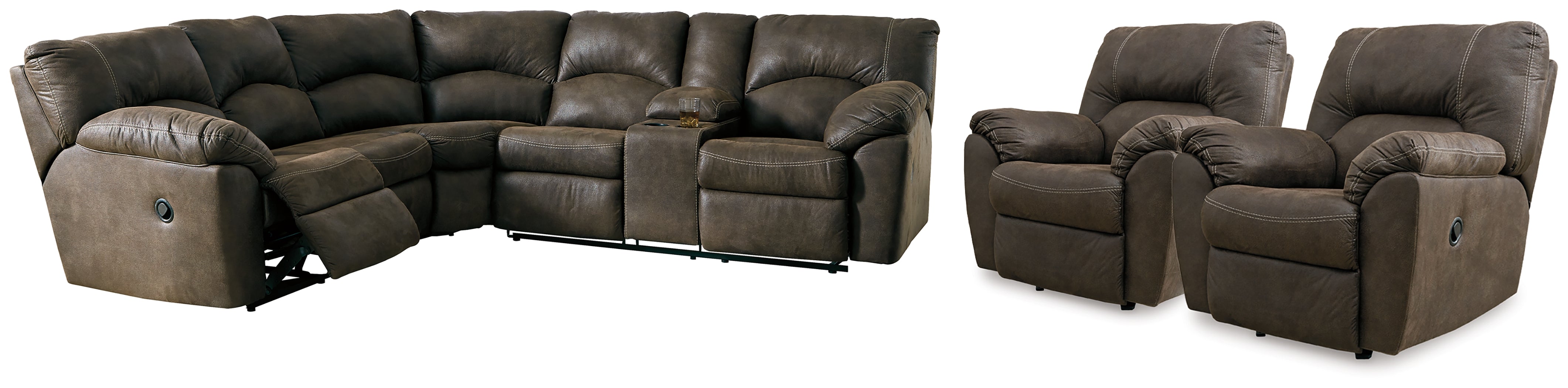 Homestyle Furniture - Ashley Furniture - Tambo 2-Piece Reclining Sectional and 2 Recliners - 2-Piece Reclining Sectional and 2 Recliners - 27802U1