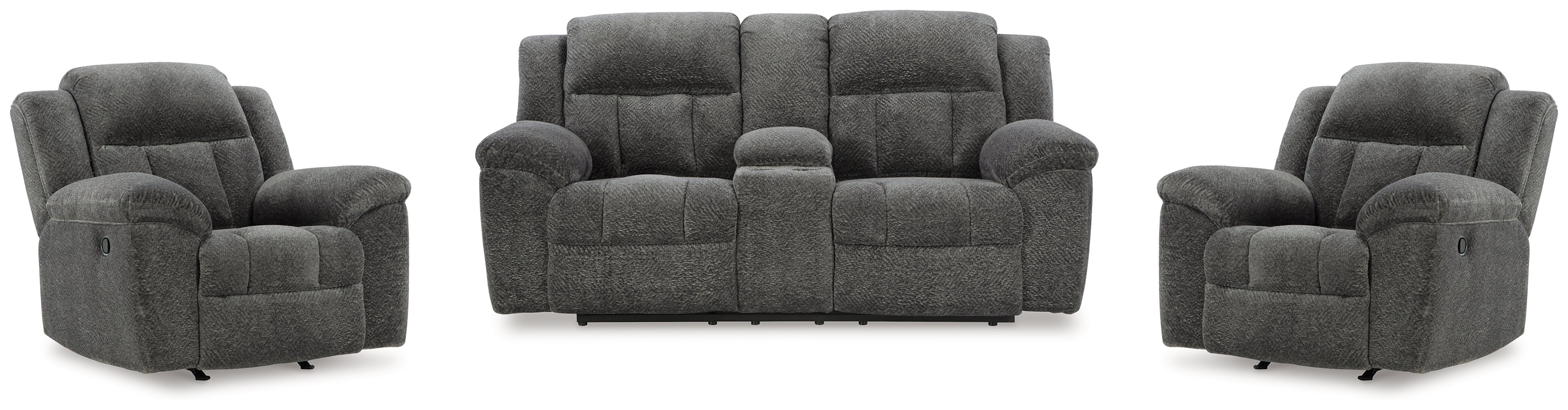 Homestyle Furniture - Ashley Furniture - Frohn Reclining Loveseat with Console and 2 Recliners - Reclining Loveseat with Console and 2 Recliners - 37406U5