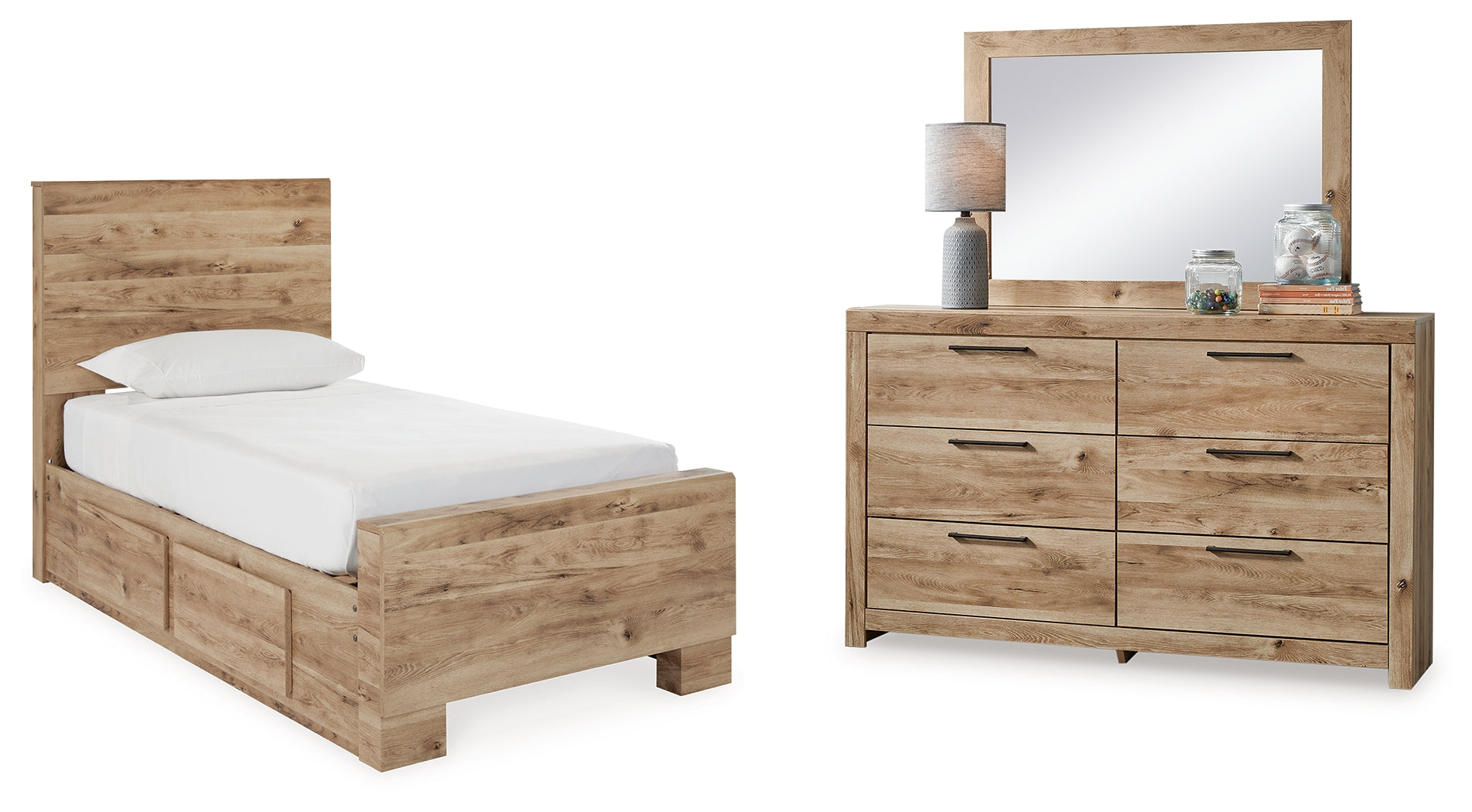 Homestyle Furniture - Ashley Furniture - Hyanna Twin Panel Bed with 2 Side Storage, Dresser and Mirror - Twin Panel Bed with 2 Side Storage, Dresser and Mirror - B1050B30
