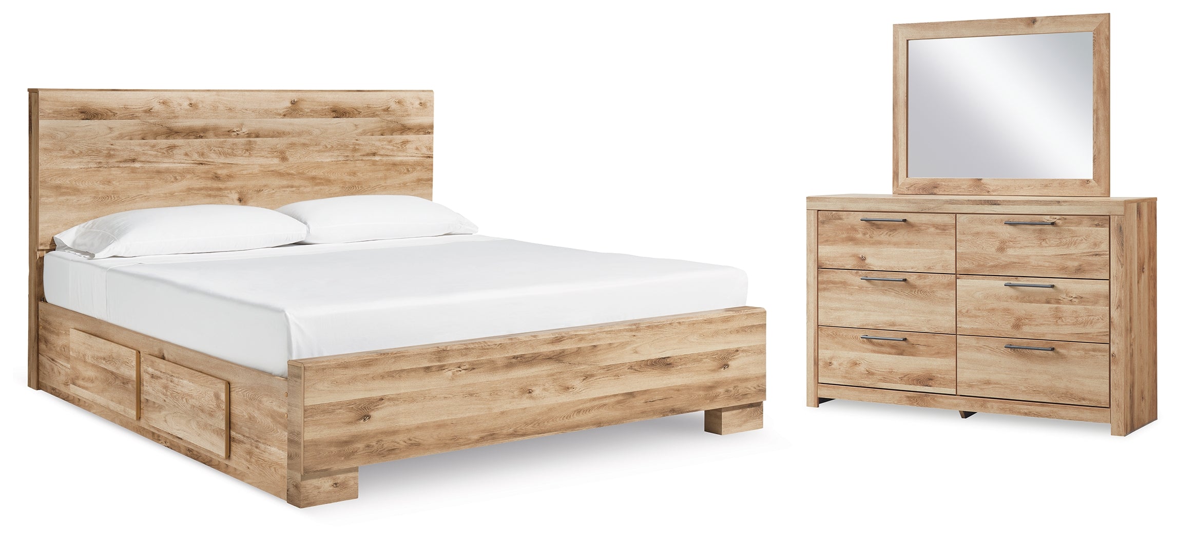 Homestyle Furniture - Ashley Furniture - Hyanna King Panel Bed with 2 Side Storage, Dresser and Mirror - King Panel Bed with 2 Side Storage, Dresser and Mirror - B1050B47