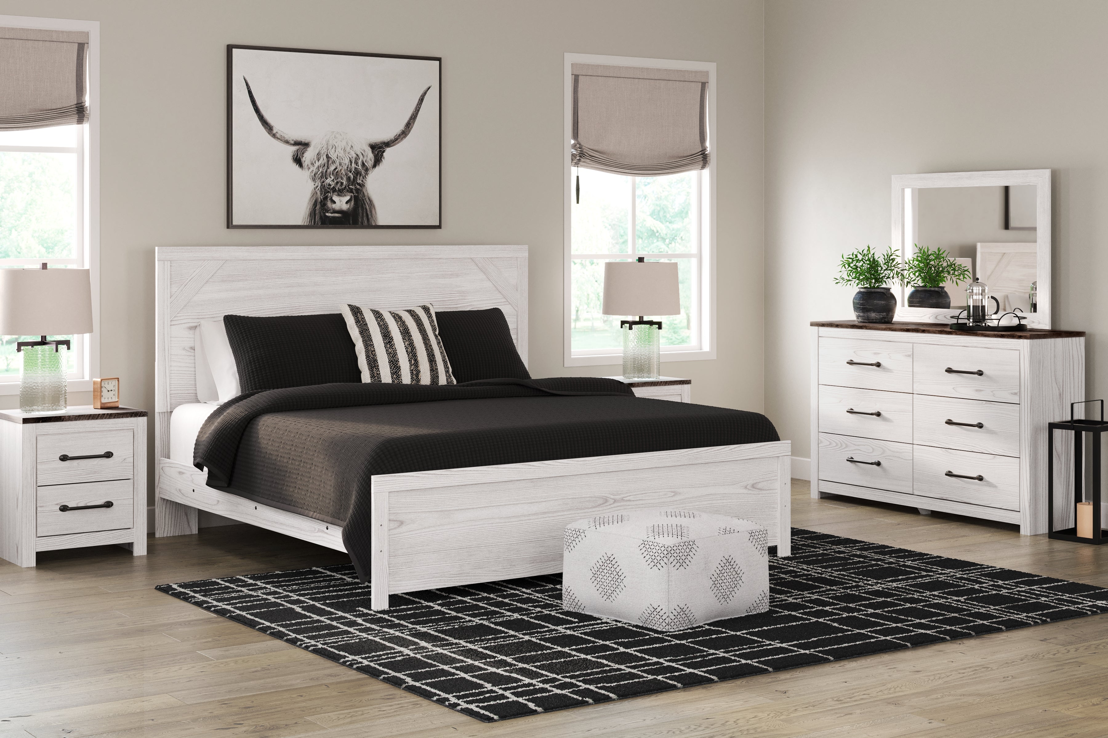 Homestyle Furniture - Ashley Furniture - Gerridan King Panel Bed with Mirrored Dresser and Nightstand - King Panel Bed with Mirrored Dresser and Nightstand - B1190B10