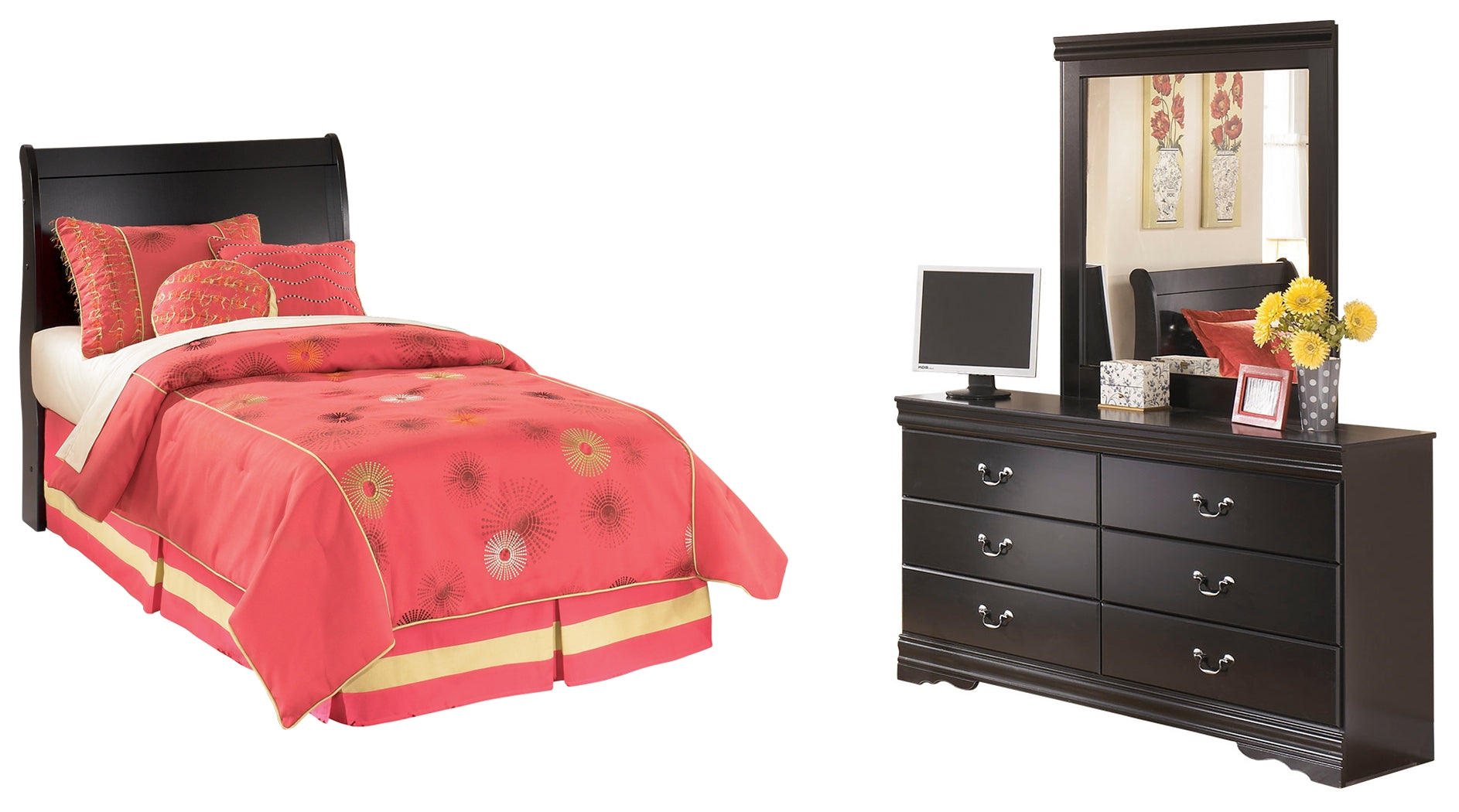 Homestyle Furniture - Ashley Furniture - Huey Vineyard Twin Sleigh Headboard, Dresser and Mirror - Twin Sleigh Headboard, Dresser and Mirror - B128B44