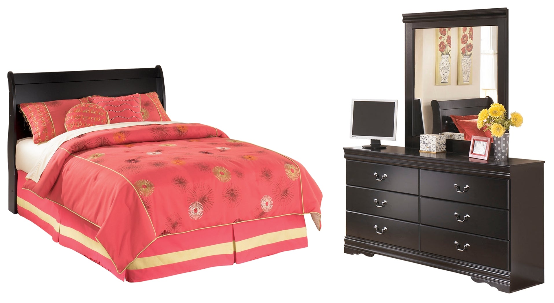 Homestyle Furniture - Ashley Furniture - Huey Vineyard Full Sleigh Headboard, Dresser and Mirror - Full Sleigh Headboard, Dresser and Mirror - B128B46