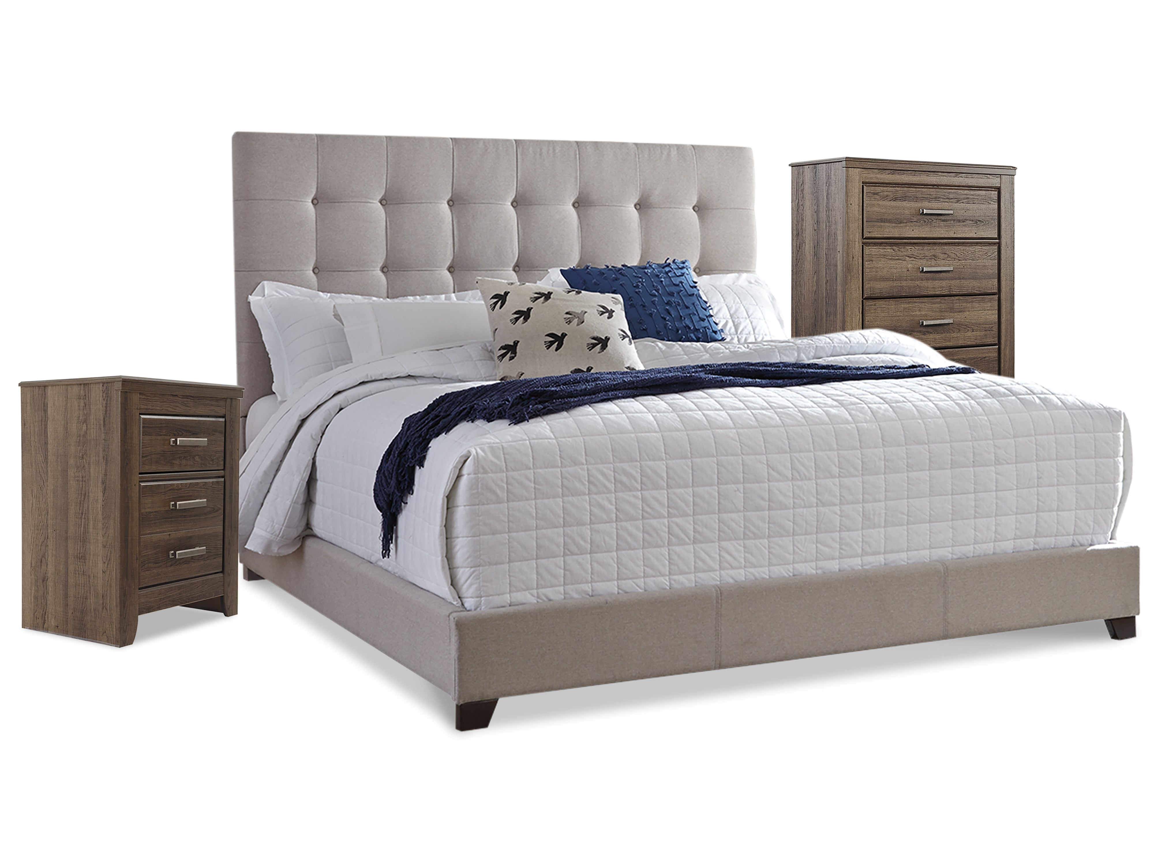 Homestyle Furniture - Ashley Furniture - Dolante Queen Upholstered Bed with Chest of Drawers and Nightstand - Queen Upholstered Bed with Chest of Drawers and Nightstand - B130B7