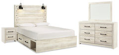 Cambeck Queen Panel Bed with Storage, Dresser and Mirror