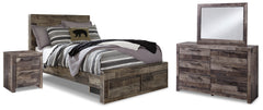 Derekson Full Panel Storage Bed, Dresser, Mirror and Nightstand