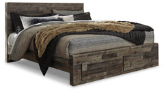 Derekson King Panel Storage Bed, Dresser, Mirror and Nightstand