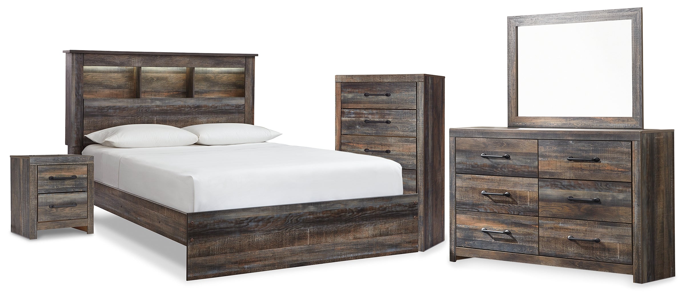 Homestyle Furniture - Ashley Furniture - Drystan Queen Bookcase Panel Bed, Dresser, Mirror Chest and Nightstand - Queen Bookcase Panel Bed, Dresser, Mirror Chest and Nightstand - B211B111