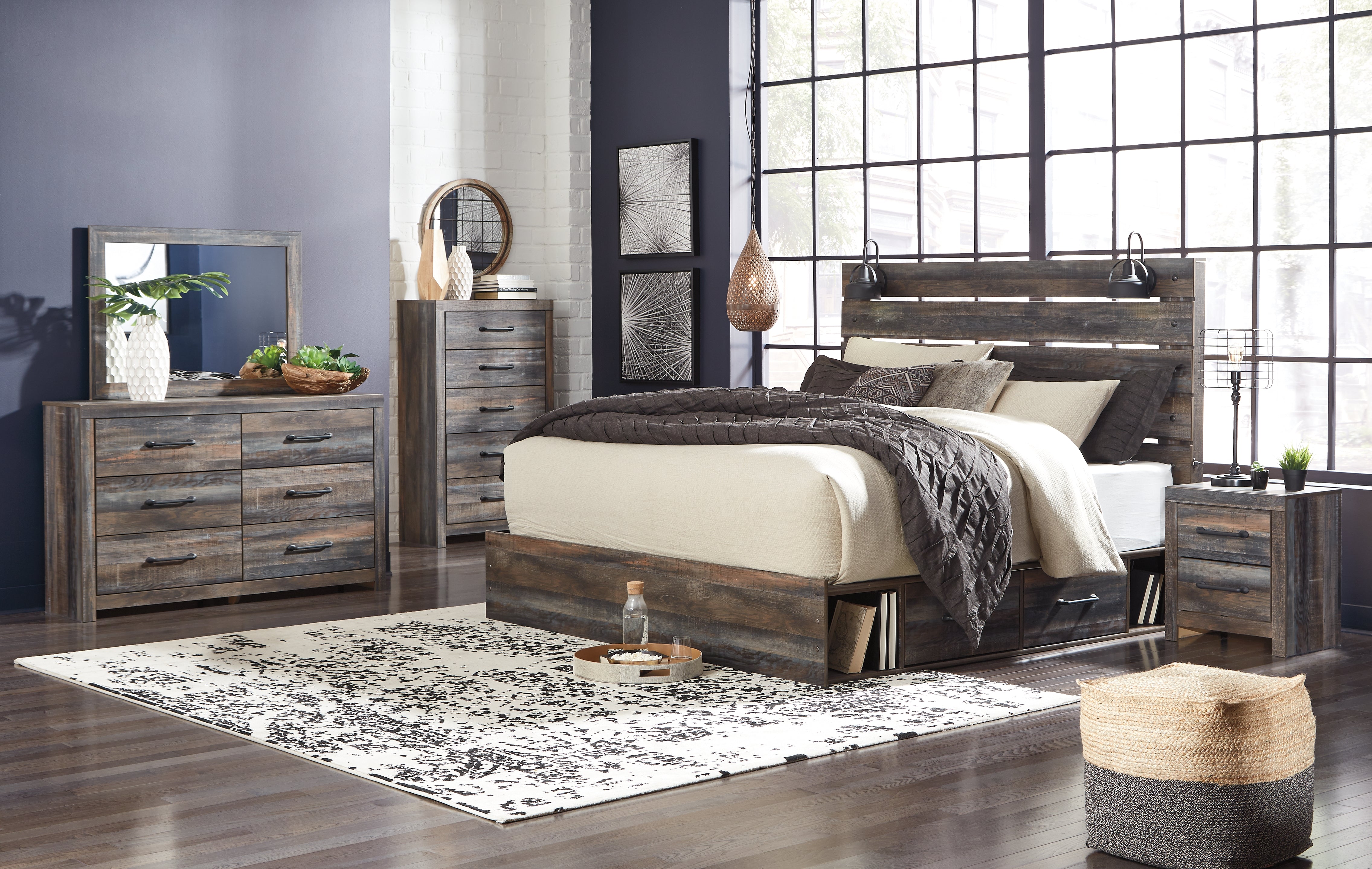 Homestyle Furniture - Ashley Furniture - Drystan King Panel Bed with Storage, Dresser, Mirror, Chest and 2 Nightstands - King Panel Bed with Storage, Dresser, Mirror, Chest and 2 Nightstands - B211B66