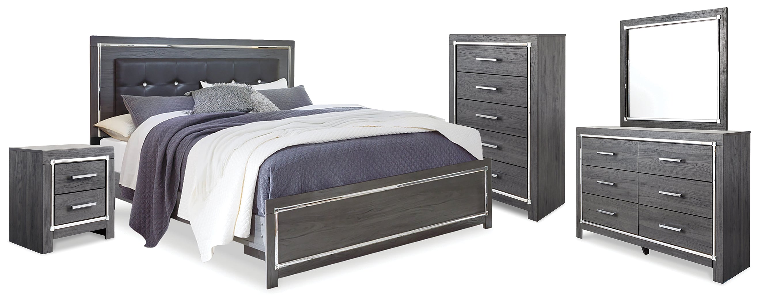 Homestyle Furniture - Ashley Furniture - Lodanna King Upholstered Panel Bed, Dresser, Mirror, Chest and Nightstand - King Upholstered Panel Bed, Dresser, Mirror, Chest and Nightstand - B214B26