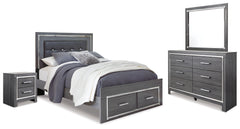 Homestyle Furniture - Ashley Furniture - Lodanna Queen Panel Storage Bed with Mirrored Dresser and Nightstand - Queen Panel Storage Bed with Mirrored Dresser and Nightstand - B214B16