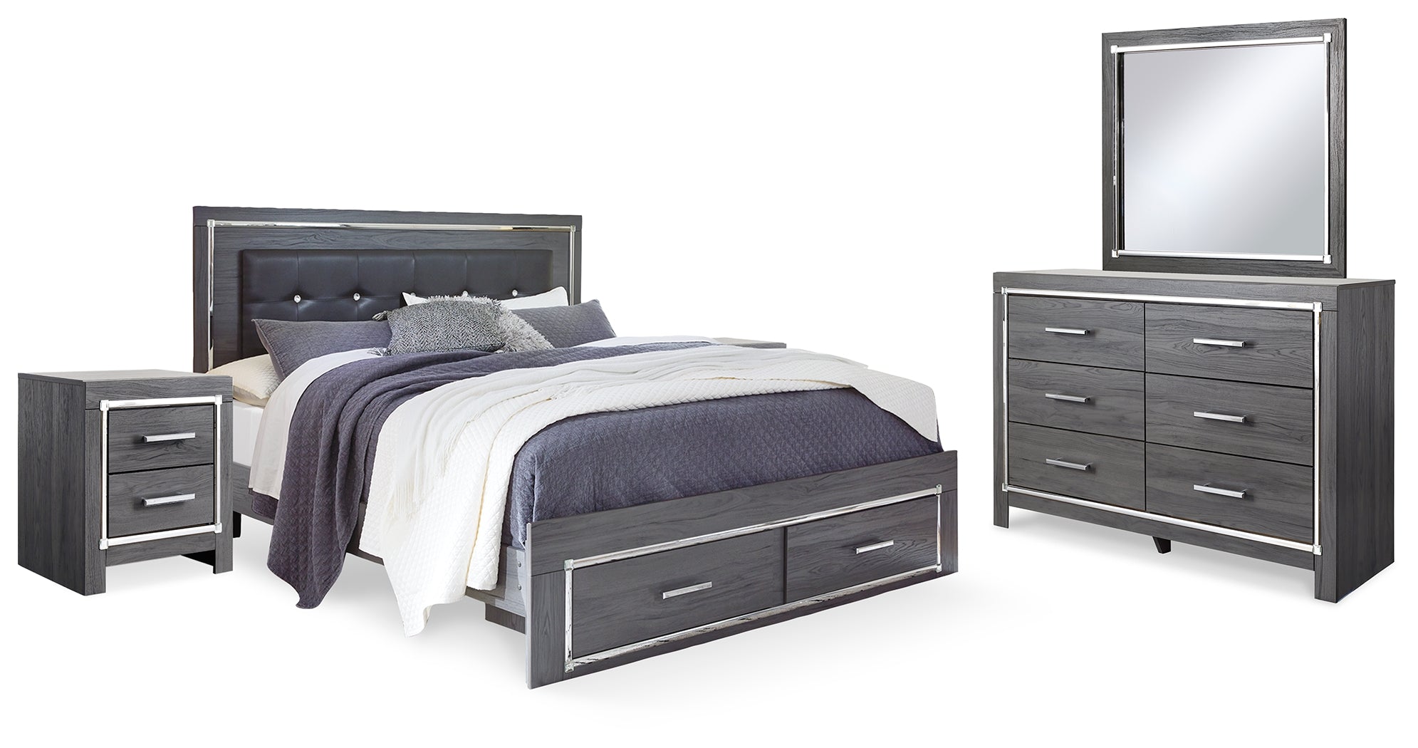 Homestyle Furniture - Ashley Furniture - Lodanna King Storage Bed, Dresser, Mirror and 2 Nightstands - King Storage Bed, Dresser, Mirror and 2 Nightstands - B214B35
