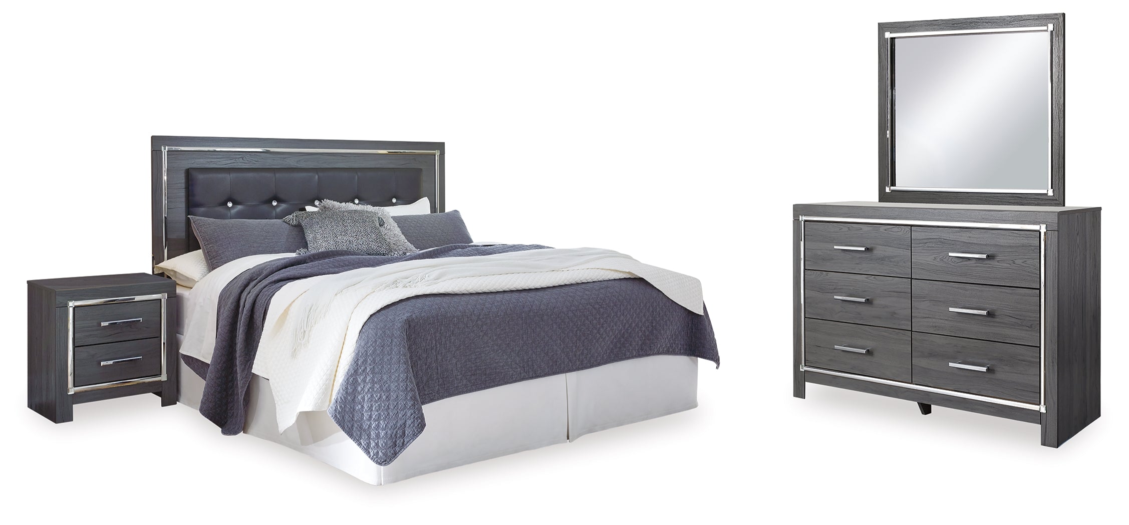 Homestyle Furniture - Ashley Furniture - Lodanna King Upholstered Panel Headboard, Dresser, Mirror, and Nightstand - King Upholstered Panel Headboard, Dresser, Mirror, and Nightstand - B214B21