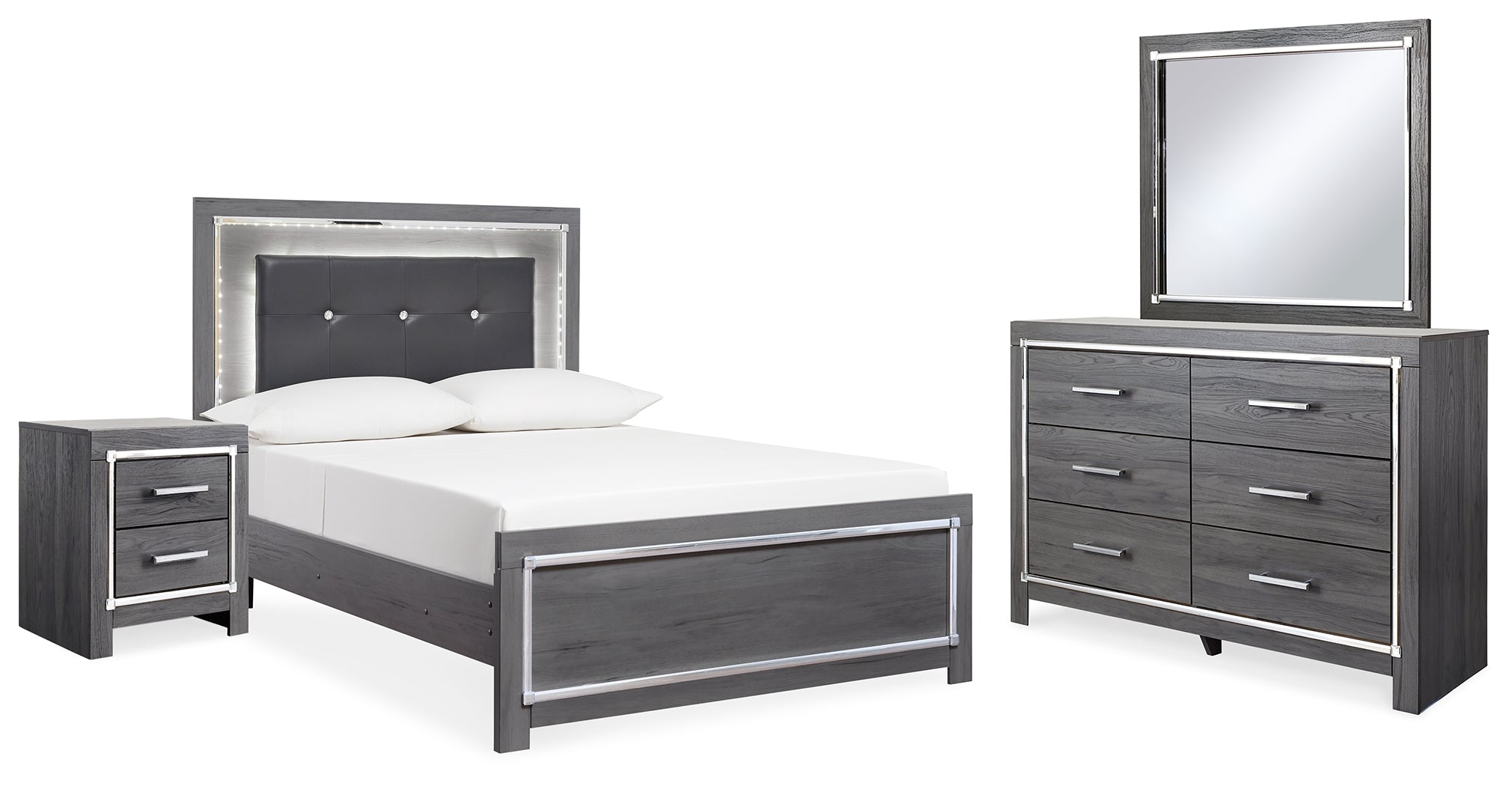 Homestyle Furniture - Ashley Furniture - Lodanna Full Upholstered Panel Bed, Dresser, Mirror, and Nightstand - Full Upholstered Panel Bed, Dresser, Mirror, and Nightstand - B214B22