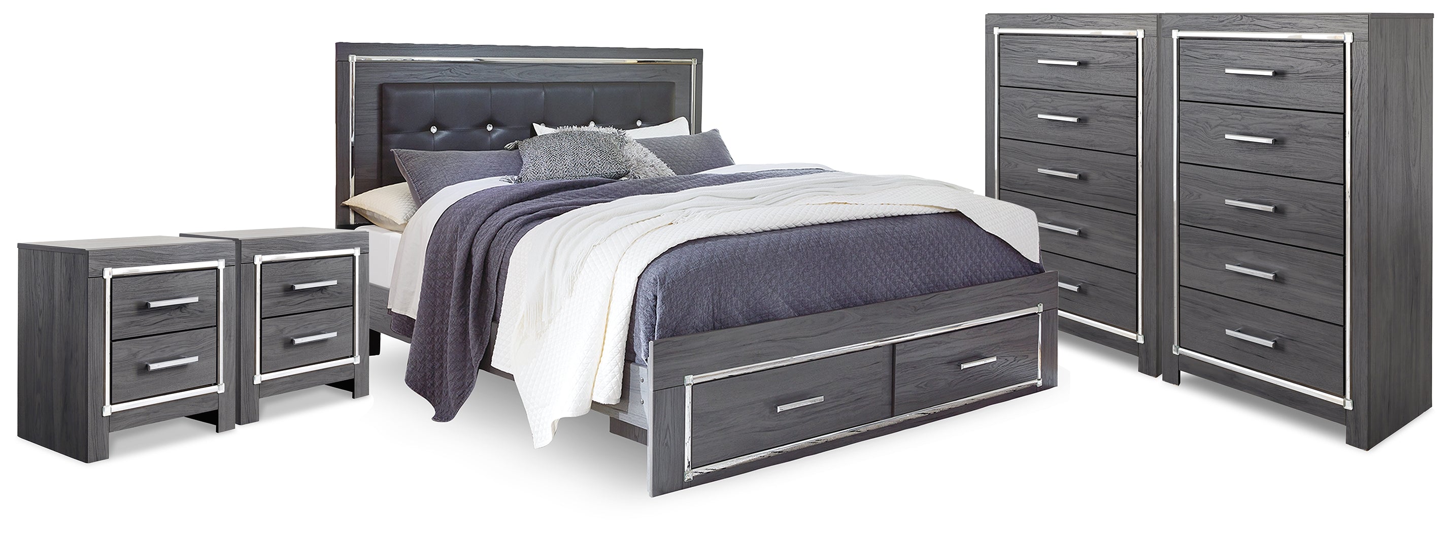 Homestyle Furniture - Ashley Furniture - Lodanna King Storage Bed, 2 Chests and 2 Nightstands - King Storage Bed, 2 Chests and 2 Nightstands - B214B58