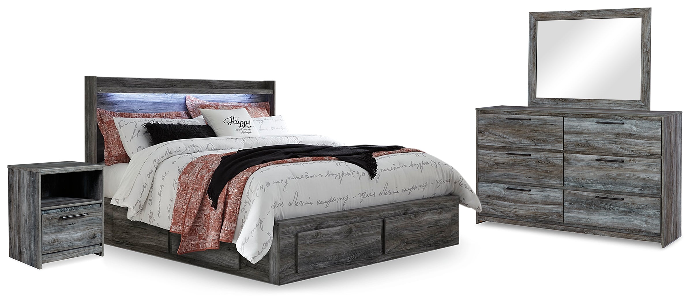 Homestyle Furniture - Ashley Furniture - Baystorm King Panel Bed with Storage, Dresser, Mirror and 2 Nightstands - King Panel Bed with Storage, Dresser, Mirror and 2 Nightstands - B221B72
