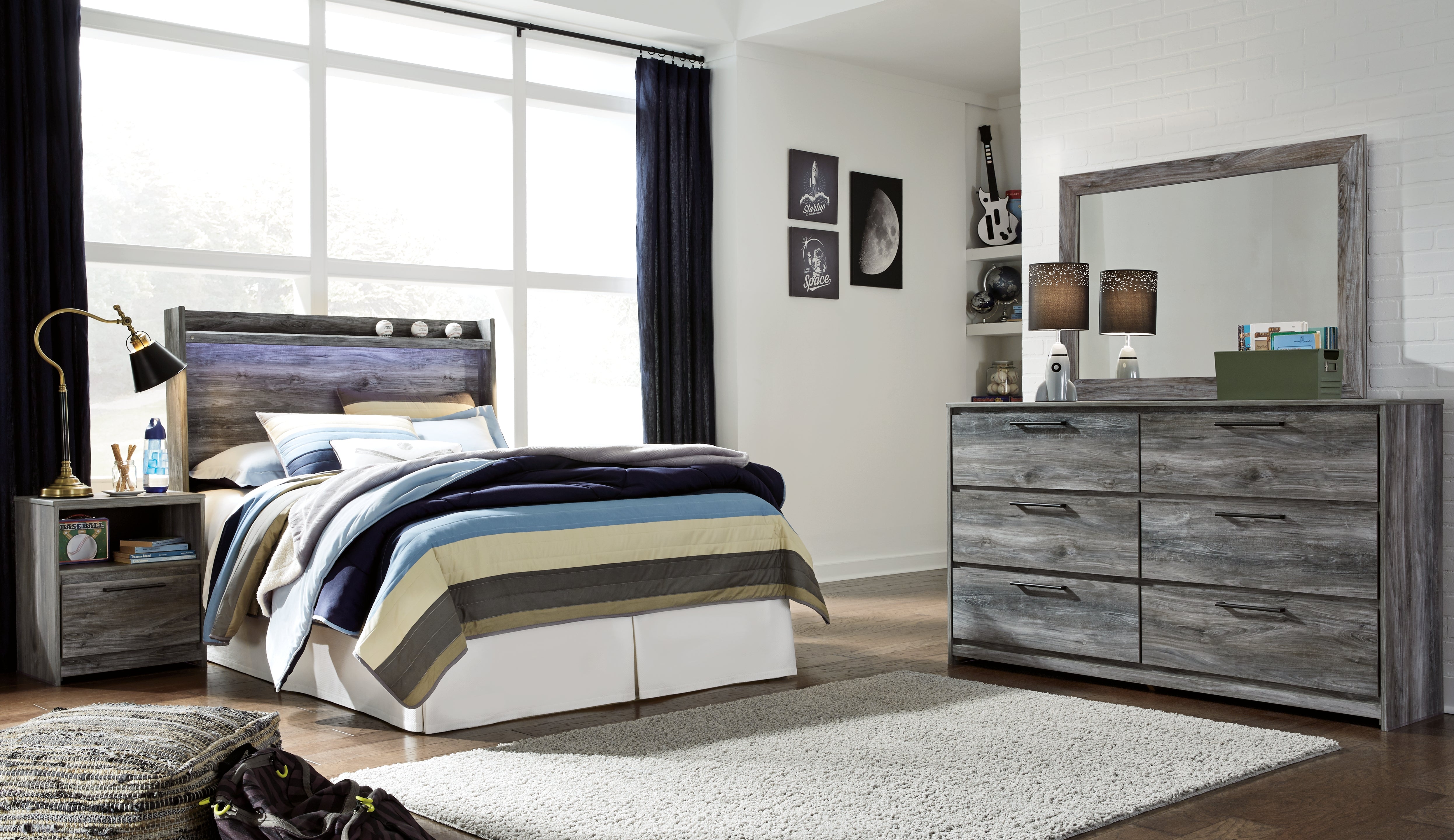 Homestyle Furniture - Ashley Furniture - Baystorm Full Panel Bed Headboard, Dresser, Mirror and Nightstand - Full Panel Bed Headboard, Dresser, Mirror and Nightstand - B221B39