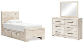 Homestyle Furniture - Ashley Furniture - Lawroy Twin Panel Bed with Storage, Dresser and Mirror - Twin Panel Bed with Storage, Dresser and Mirror - B2310B36