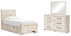 Homestyle Furniture - Ashley Furniture - Lawroy Twin Panel Bed with Storage, Dresser and Mirror - Twin Panel Bed with Storage, Dresser and Mirror - B2310B36