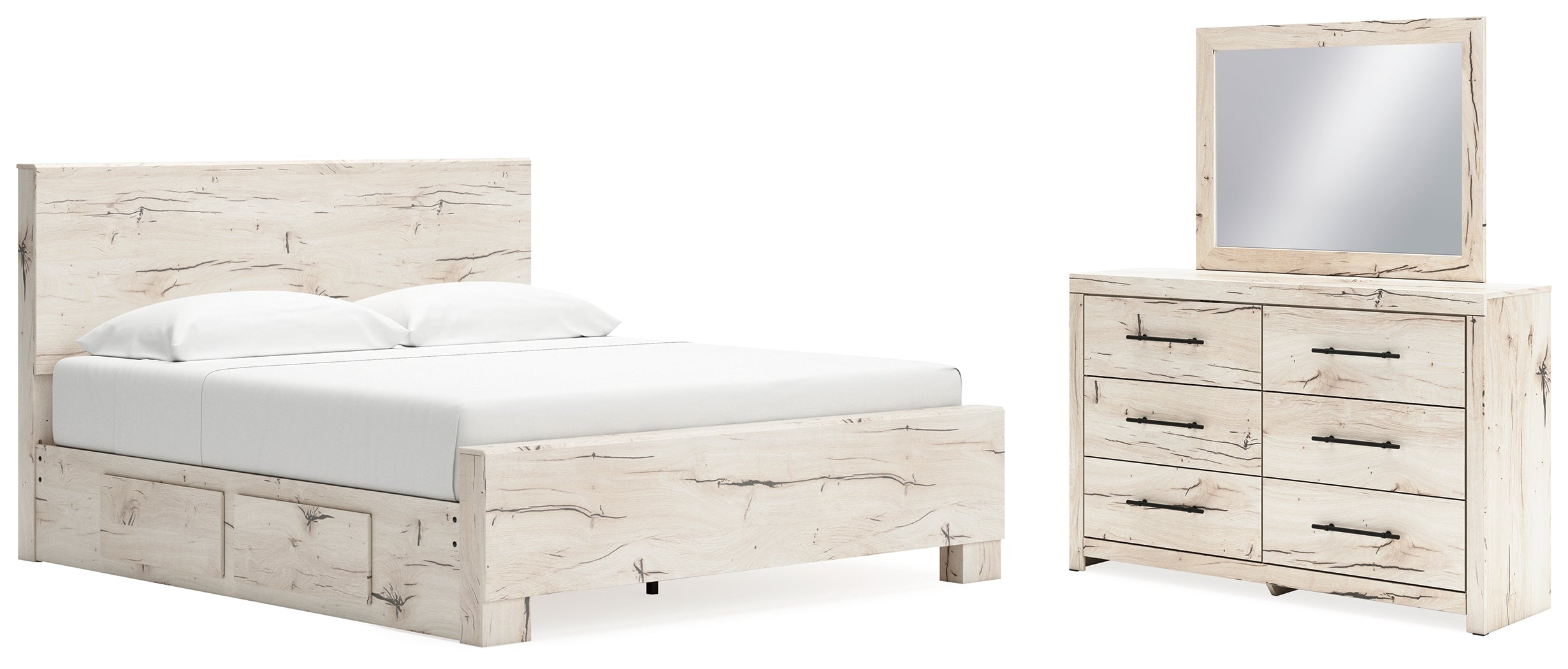 Homestyle Furniture - Ashley Furniture - Lawroy King Panel Bed with Storage, Dresser and Mirror - King Panel Bed with Storage, Dresser and Mirror - B2310B33