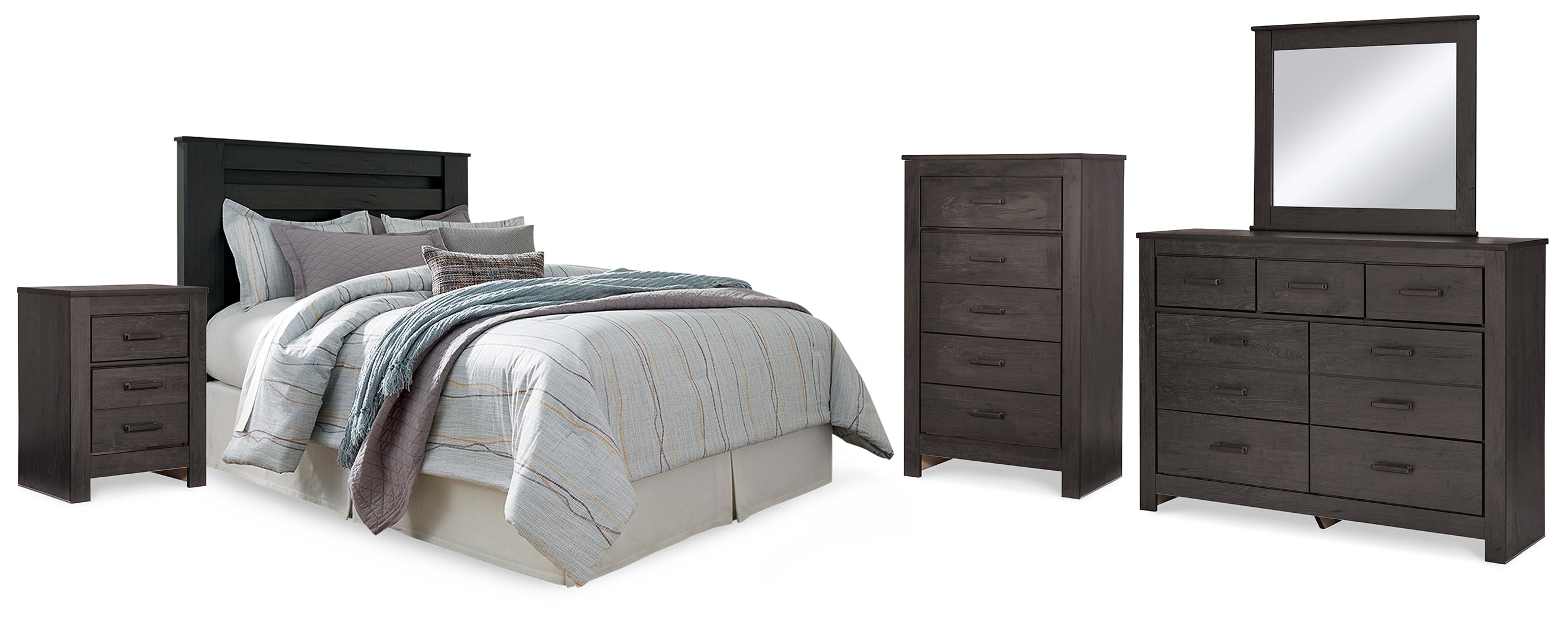 Homestyle Furniture - Ashley Furniture - Brinxton King Panel Headboard, Dresser, Mirror, Chest and 2 Nightstands - King Panel Headboard, Dresser, Mirror, Chest and 2 Nightstands - B249B15