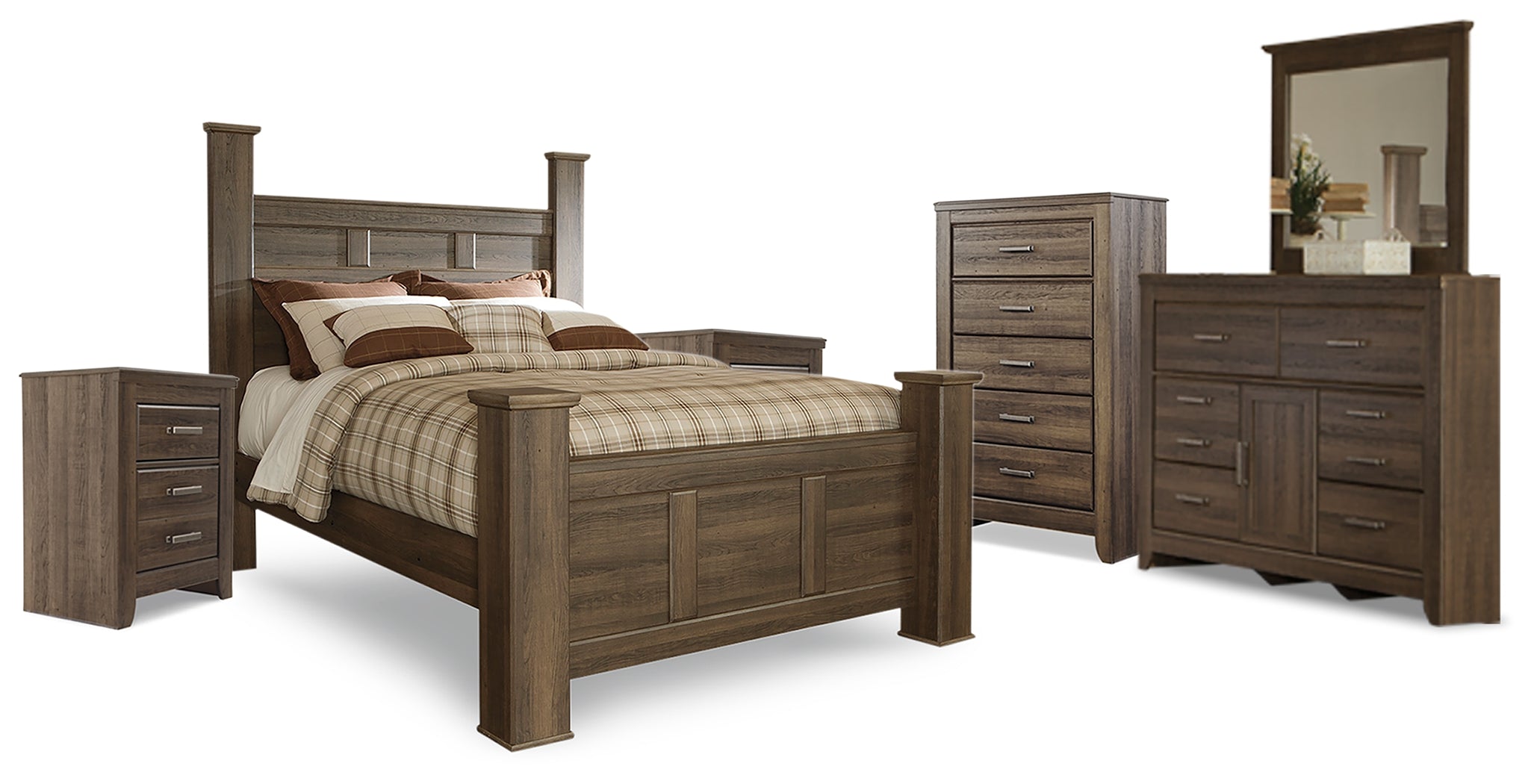 Homestyle Furniture - Ashley Furniture - Juararo Queen Poster Bed, Dresser, Mirror, Chest and 2 Nightstands - Queen Poster Bed, Dresser, Mirror, Chest and 2 Nightstands - B251B26