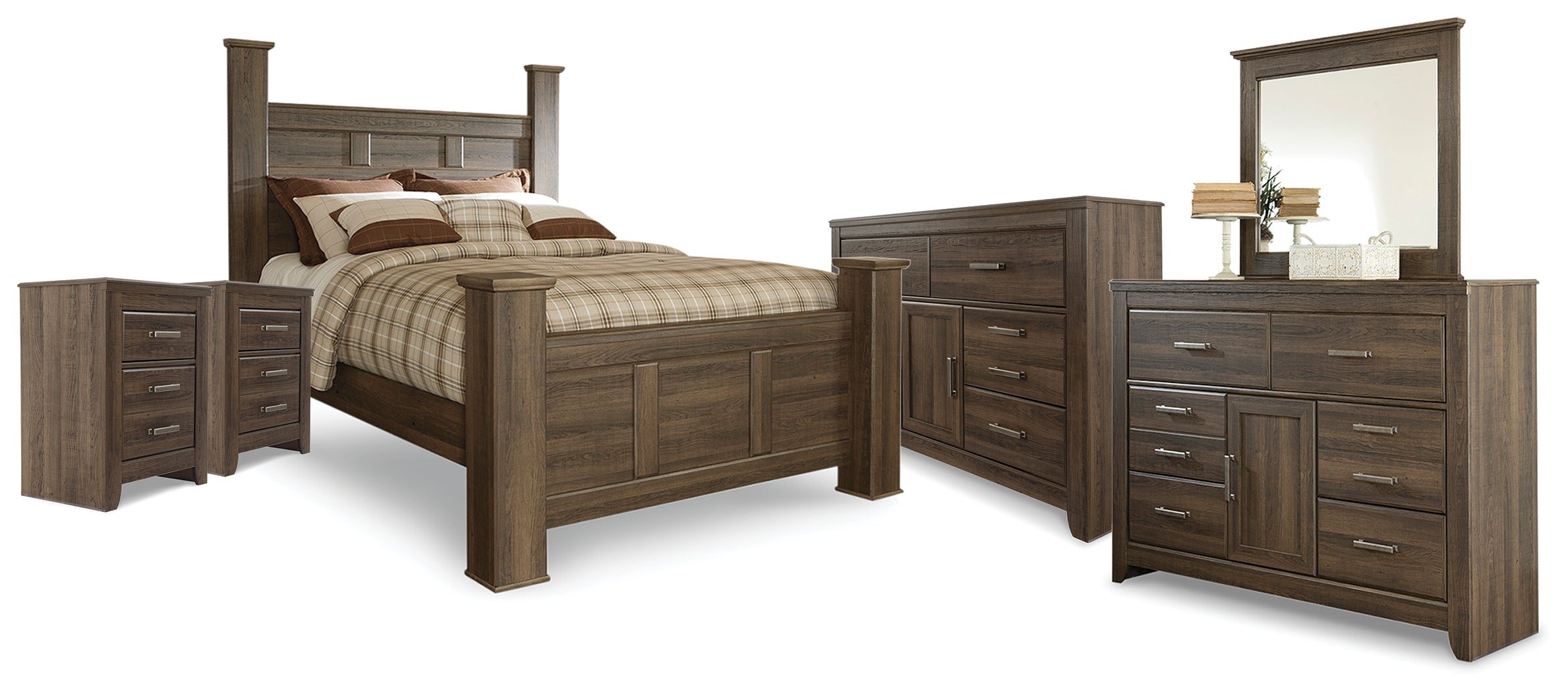 Homestyle Furniture - Ashley Furniture - Juararo Queen Poster Bed, 2 Dressers, Mirror and 2 Nightstands - Queen Poster Bed, 2 Dressers, Mirror and 2 Nightstands - B251B41