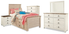 Homestyle Furniture - Ashley Furniture - Willowton Twin Bed with Storage, Dresser, Mirror, Chest and Nightstand - Twin Bed with Storage, Dresser, Mirror, Chest and Nightstand - B267B65