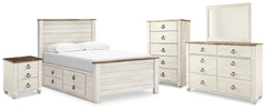 Homestyle Furniture - Ashley Furniture - Willowton Full Panel Bed with storage, Dresser, Mirror, Chest and Nightstand - Full Panel Bed with storage, Dresser, Mirror, Chest and Nightstand - B267B12