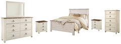 Homestyle Furniture - Ashley Furniture - Willowton Queen Panel Bed, Dresser, Mirror, Chest and 2 Nightstands - Queen Panel Bed, Dresser, Mirror, Chest and 2 Nightstands - B267B34