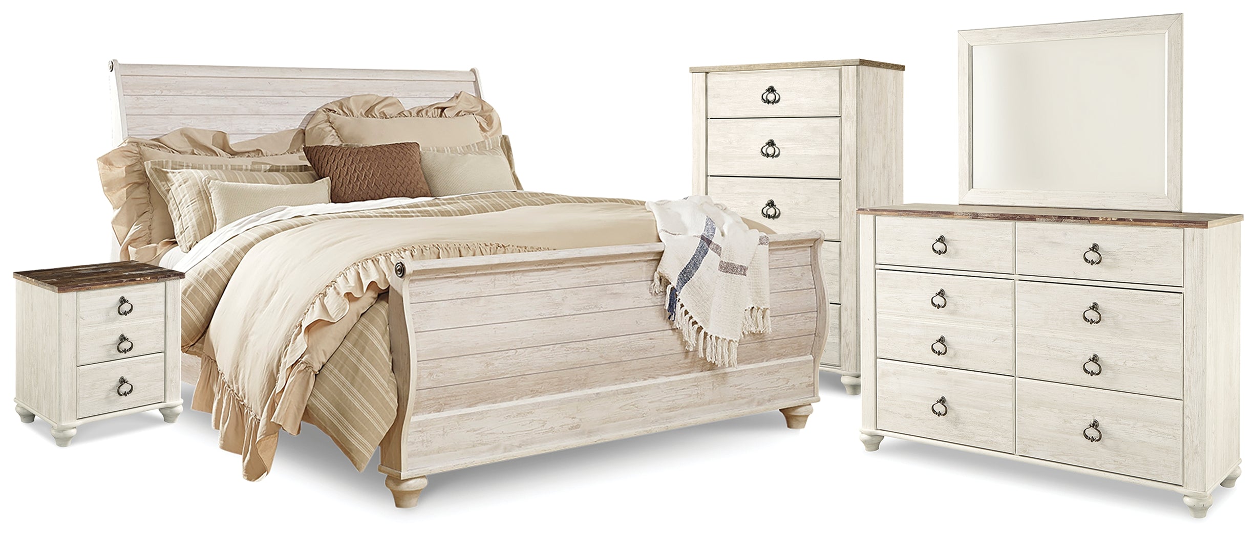 Homestyle Furniture - Ashley Furniture - Willowton King Sleigh Bed, Dresser, Mirror, Chest and Nightstand - King Sleigh Bed, Dresser, Mirror, Chest and Nightstand - B267B61