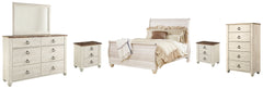 Homestyle Furniture - Ashley Furniture - Willowton Queen Sleigh Bed, Dresser, Mirror, Chest and 2 Nightstands - Queen Sleigh Bed, Dresser, Mirror, Chest and 2 Nightstands - B267B56