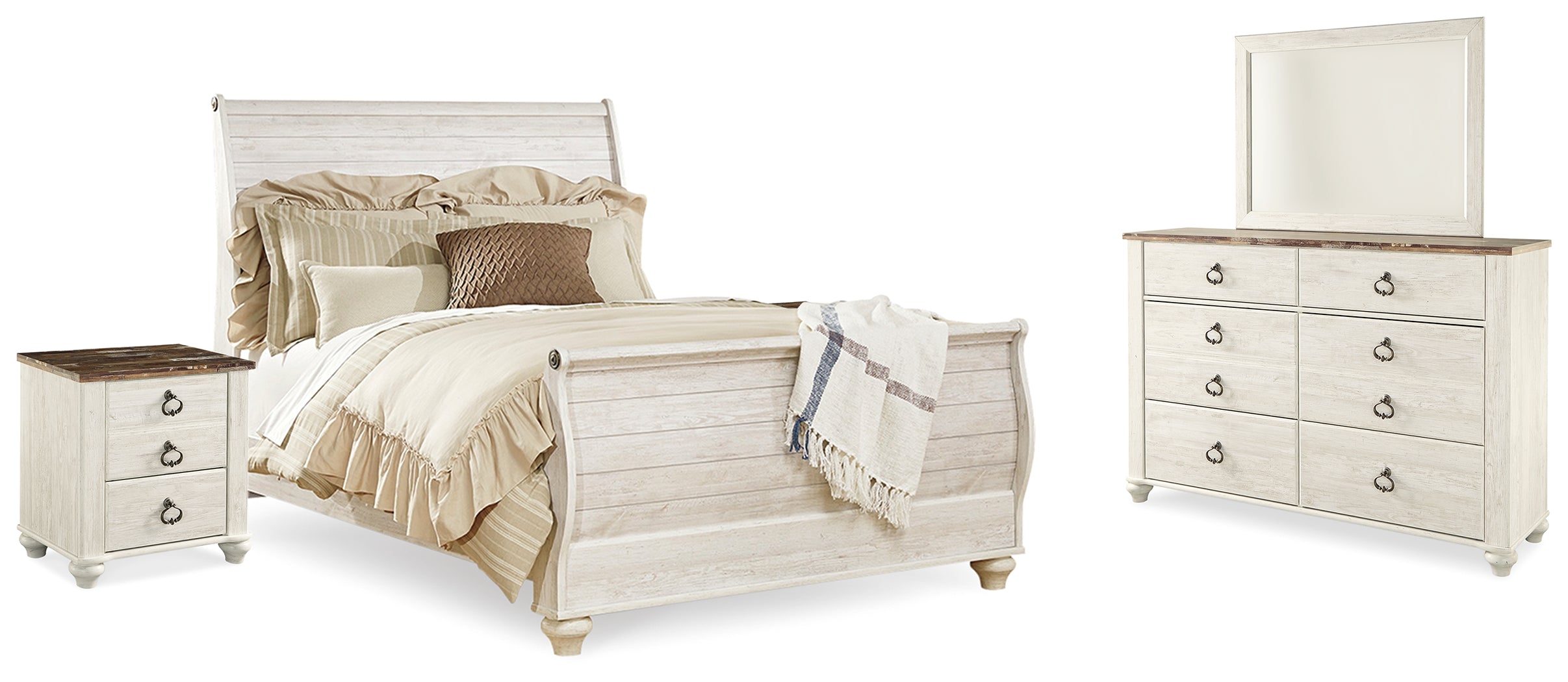 Homestyle Furniture - Ashley Furniture - Willowton Queen Sleigh Bed, Dresser, Mirror and 2 Nightstands - Queen Sleigh Bed, Dresser, Mirror and 2 Nightstands - B267B55