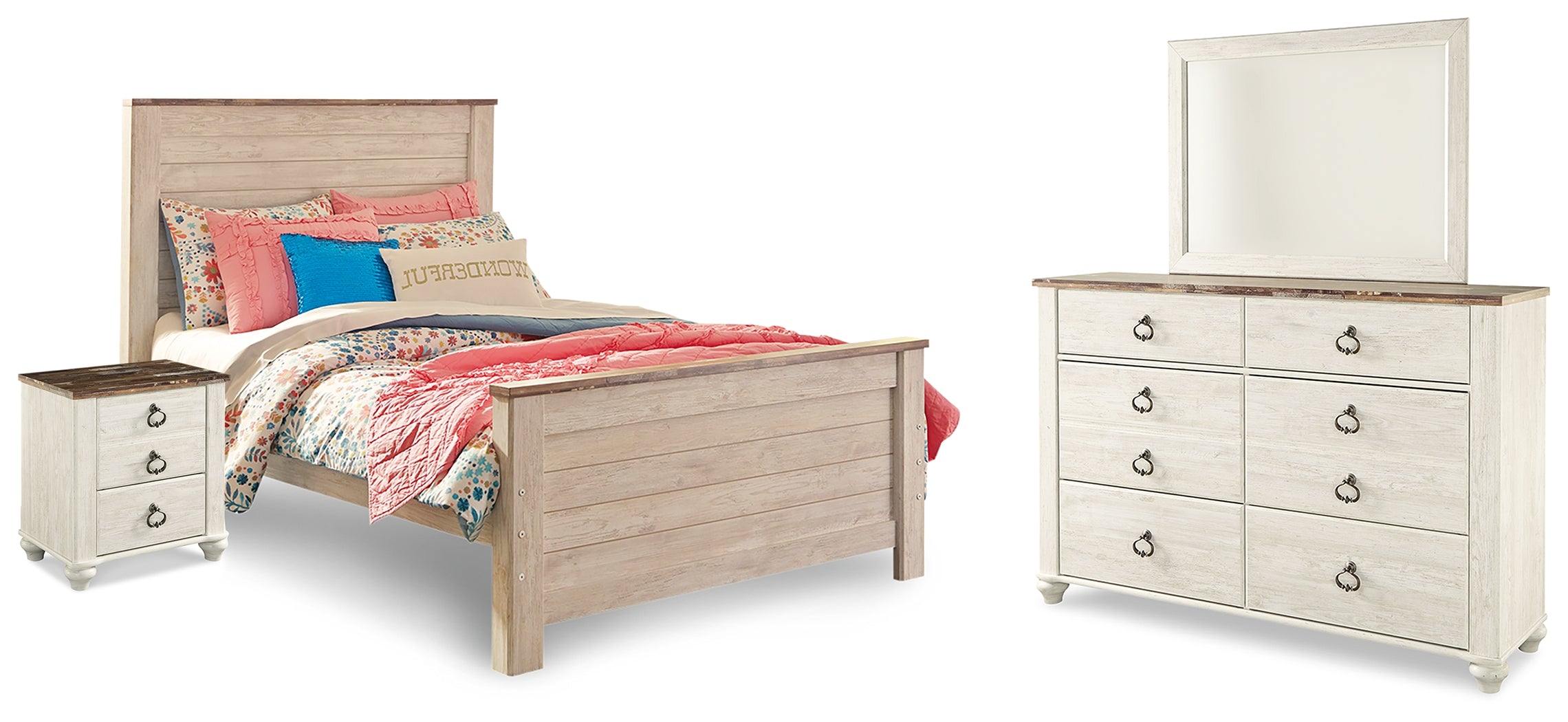 Homestyle Furniture - Ashley Furniture - Willowton Full Panel Bed, Dresser, Mirror, Chest and Nightstand - Full Panel Bed, Dresser, Mirror, Chest and Nightstand - B267B64