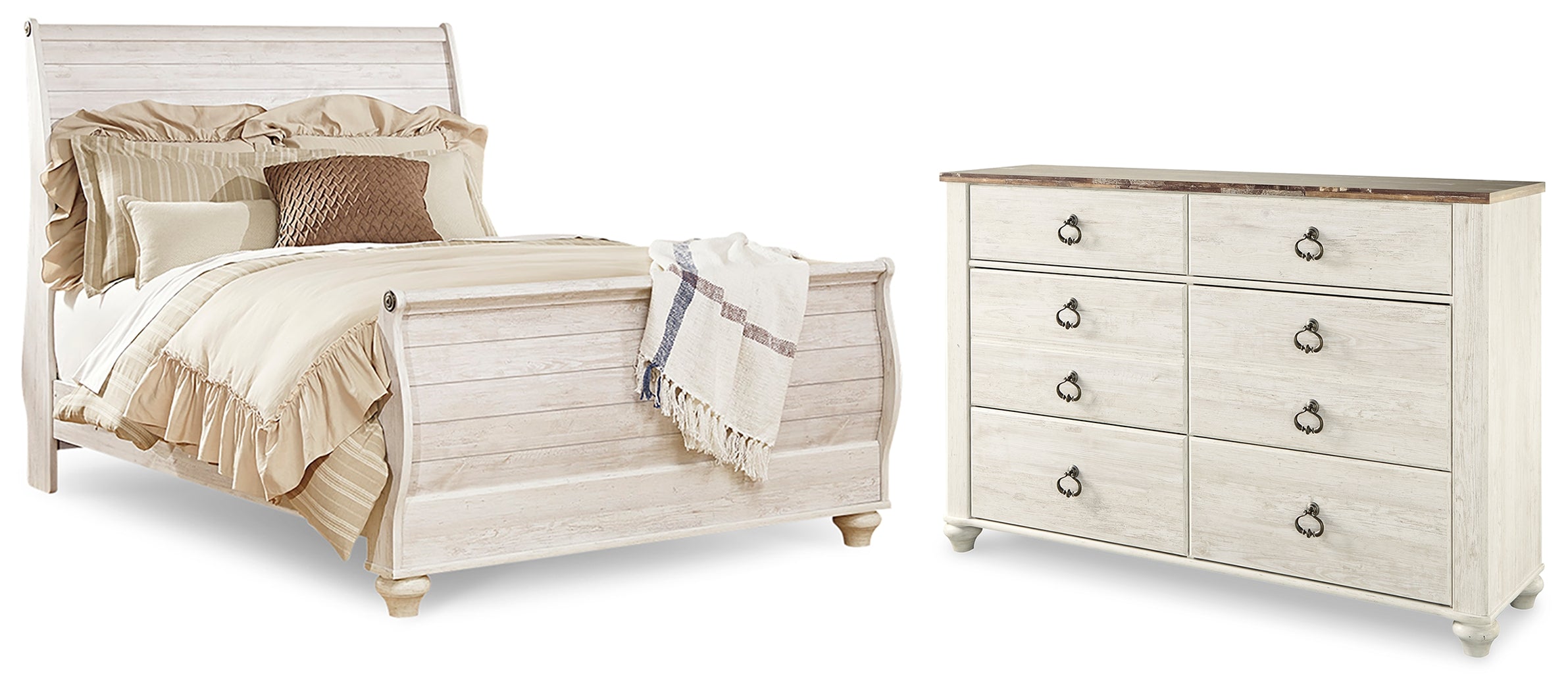 Homestyle Furniture - Ashley Furniture - Willowton Queen Sleigh Bed and Dresser - Queen Sleigh Bed and Dresser - B267B67