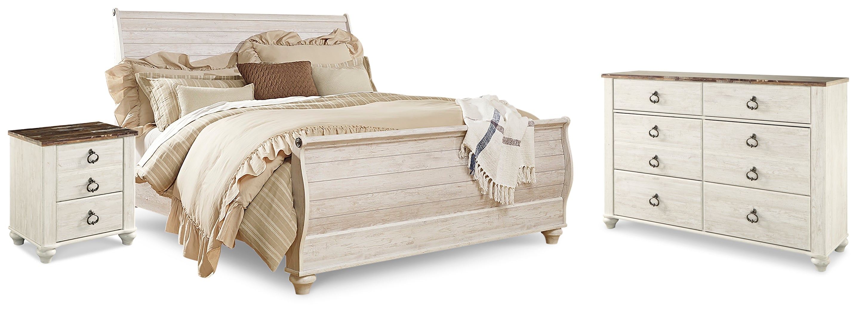Homestyle Furniture - Ashley Furniture - Willowton King Sleigh Bed, Dresser and Nightstand - King Sleigh Bed, Dresser and Nightstand - B267B43