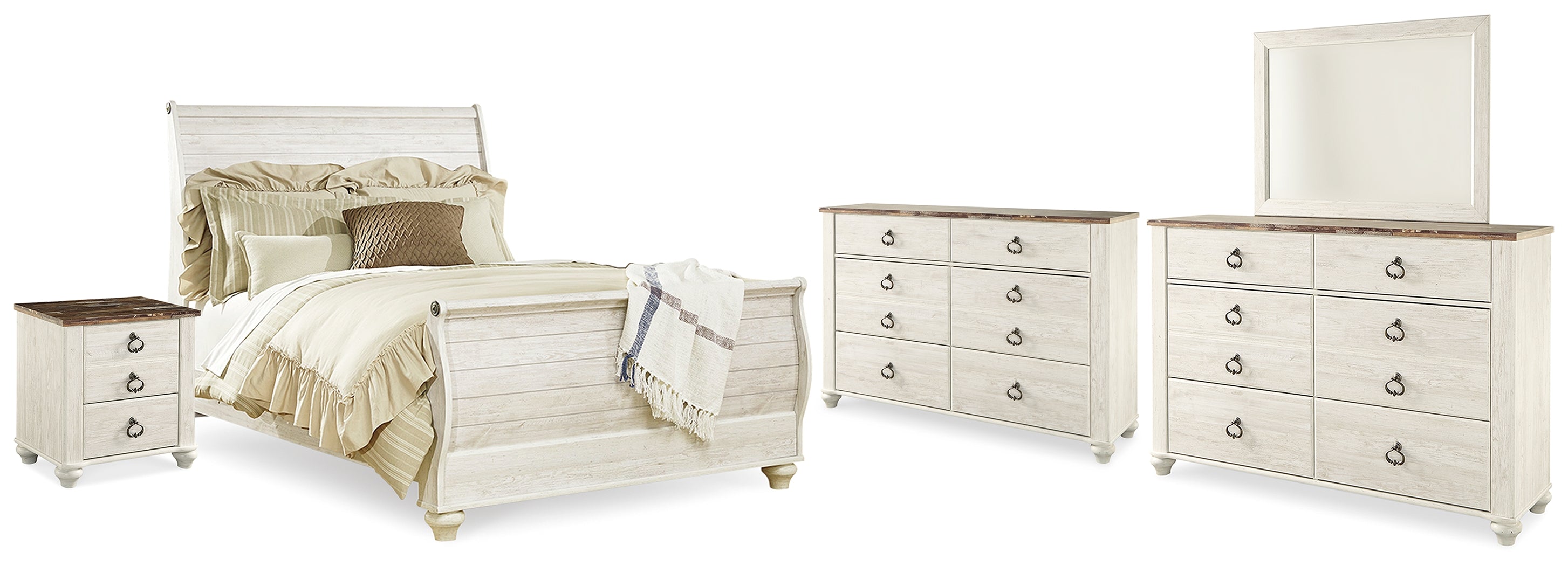 Homestyle Furniture - Ashley Furniture - Willowton Queen Bed, Dresser, Mirror and Chest - Queen Bed, Dresser, Mirror and Chest - B267B58
