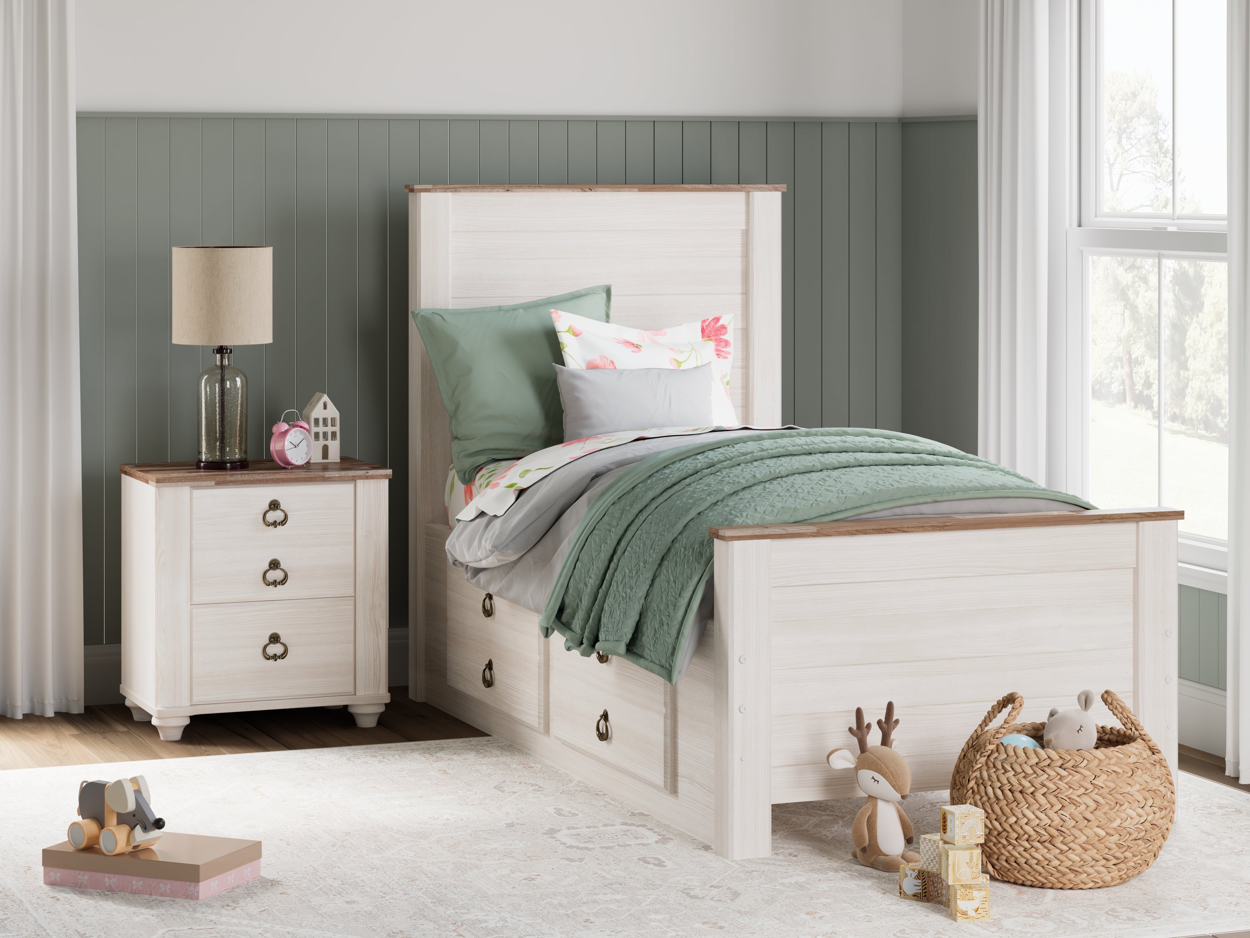 Homestyle Furniture - Ashley Furniture - Willowton Twin Panel Bed with 2 Storage Drawers - Twin Panel Bed with 2 Storage Drawers - B267B21