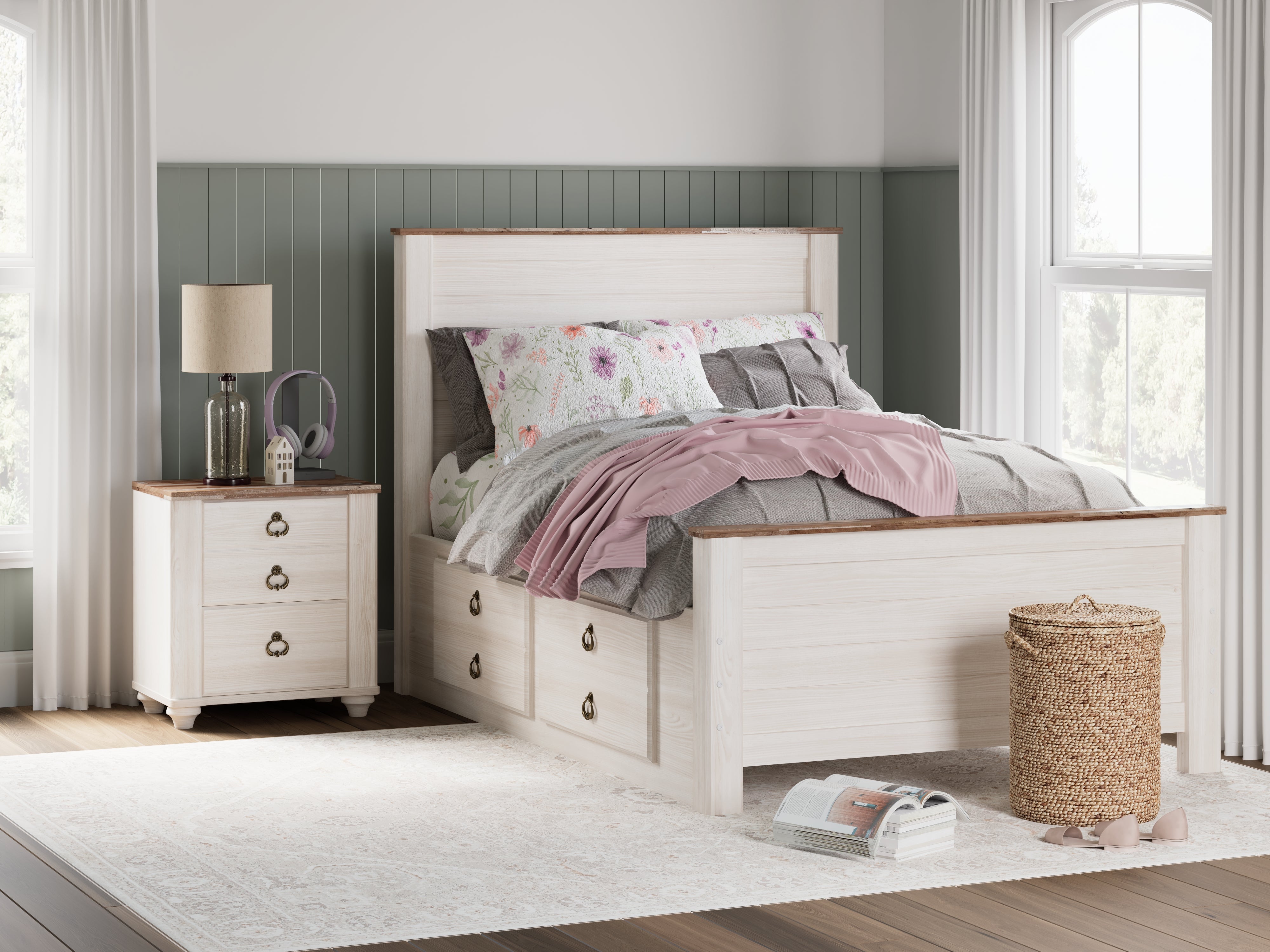Homestyle Furniture - Ashley Furniture - Willowton Full Panel Bed with 2 Storage Drawers - Full Panel Bed with 2 Storage Drawers - B267B22