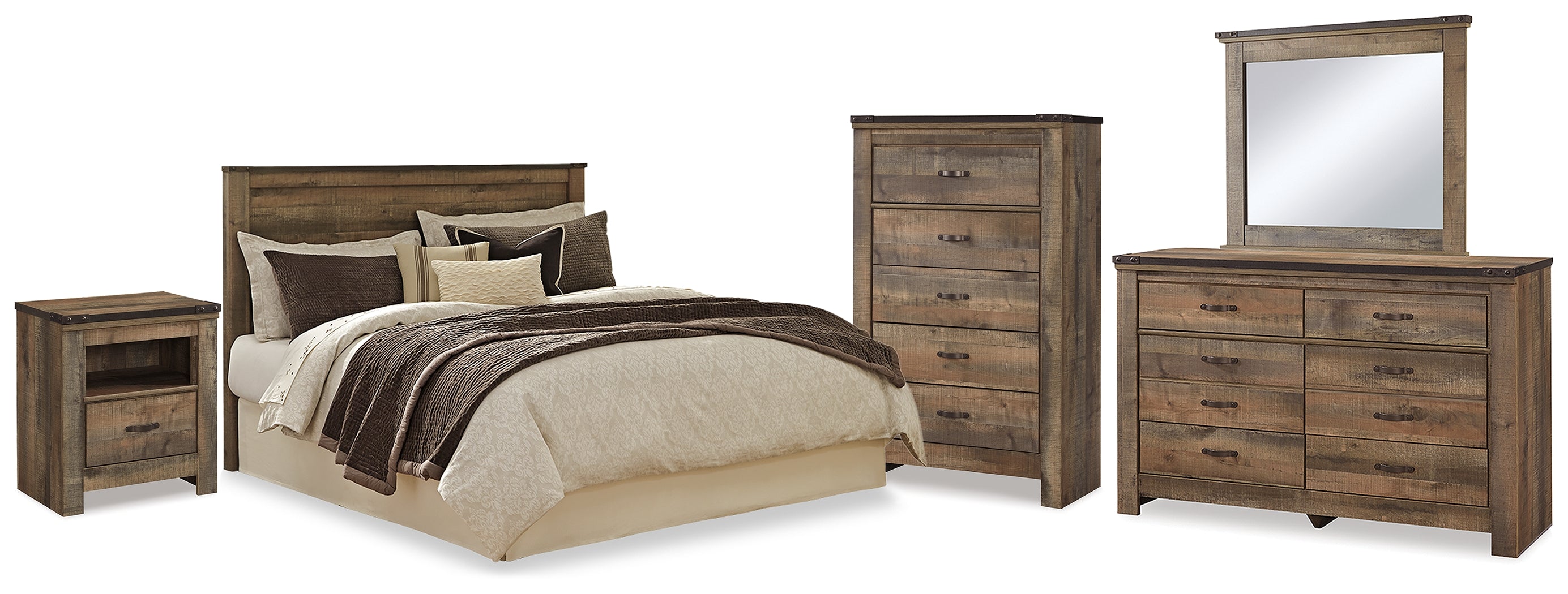 Homestyle Furniture - Ashley Furniture - Trinell Queen Panel Headboard, Dresser, Mirror, Chest and Nightstand - Queen Panel Headboard, Dresser, Mirror, Chest and Nightstand - B446B90