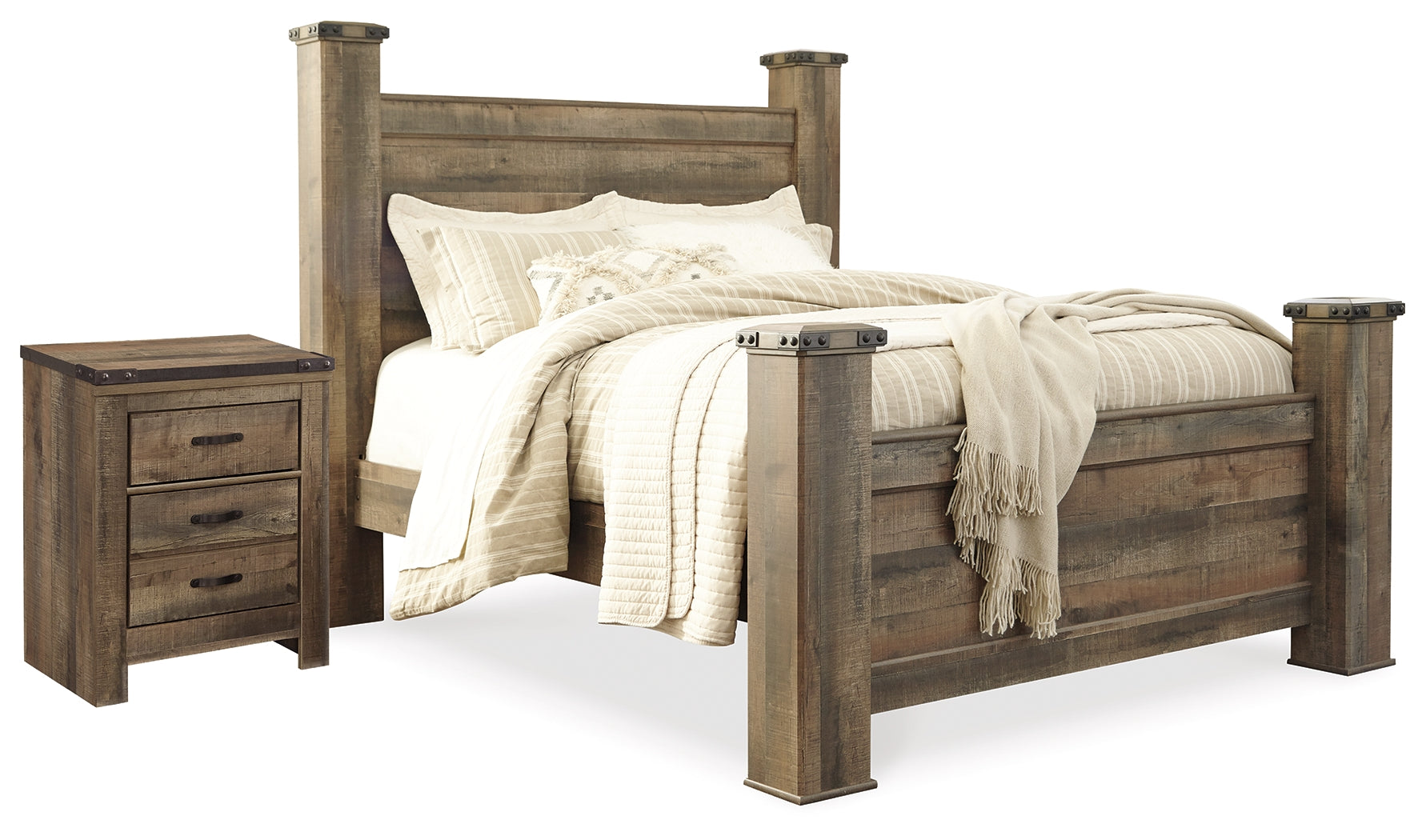 Homestyle Furniture - Ashley Furniture - Trinell Queen Poster Bed and Nightstand - Queen Poster Bed and Nightstand - B446B62