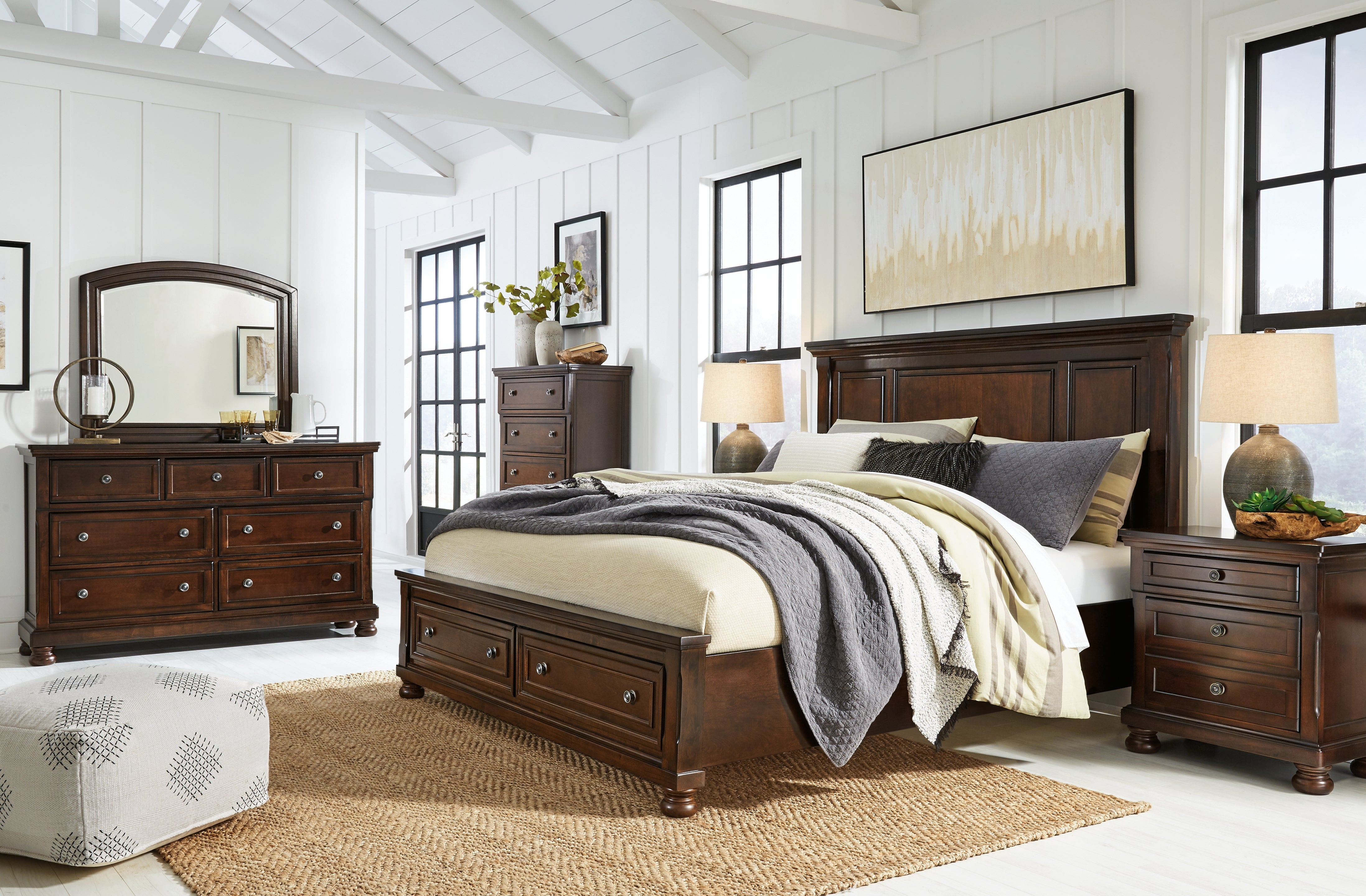 Homestyle Furniture - Ashley Furniture - Porter California King Panel Bed, Dresser, Mirror, Chest and 2 Nightstands - California King Panel Bed, Dresser, Mirror, Chest and 2 Nightstands - B697B39