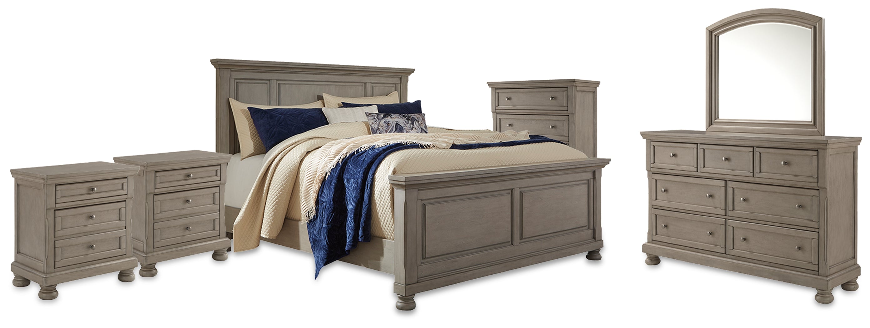 Homestyle Furniture - Ashley Furniture - Lettner King Panel Bed, Dresser, Mirror, Chest and 2 Nightstands - King Panel Bed, Dresser, Mirror, Chest and 2 Nightstands - B733B58