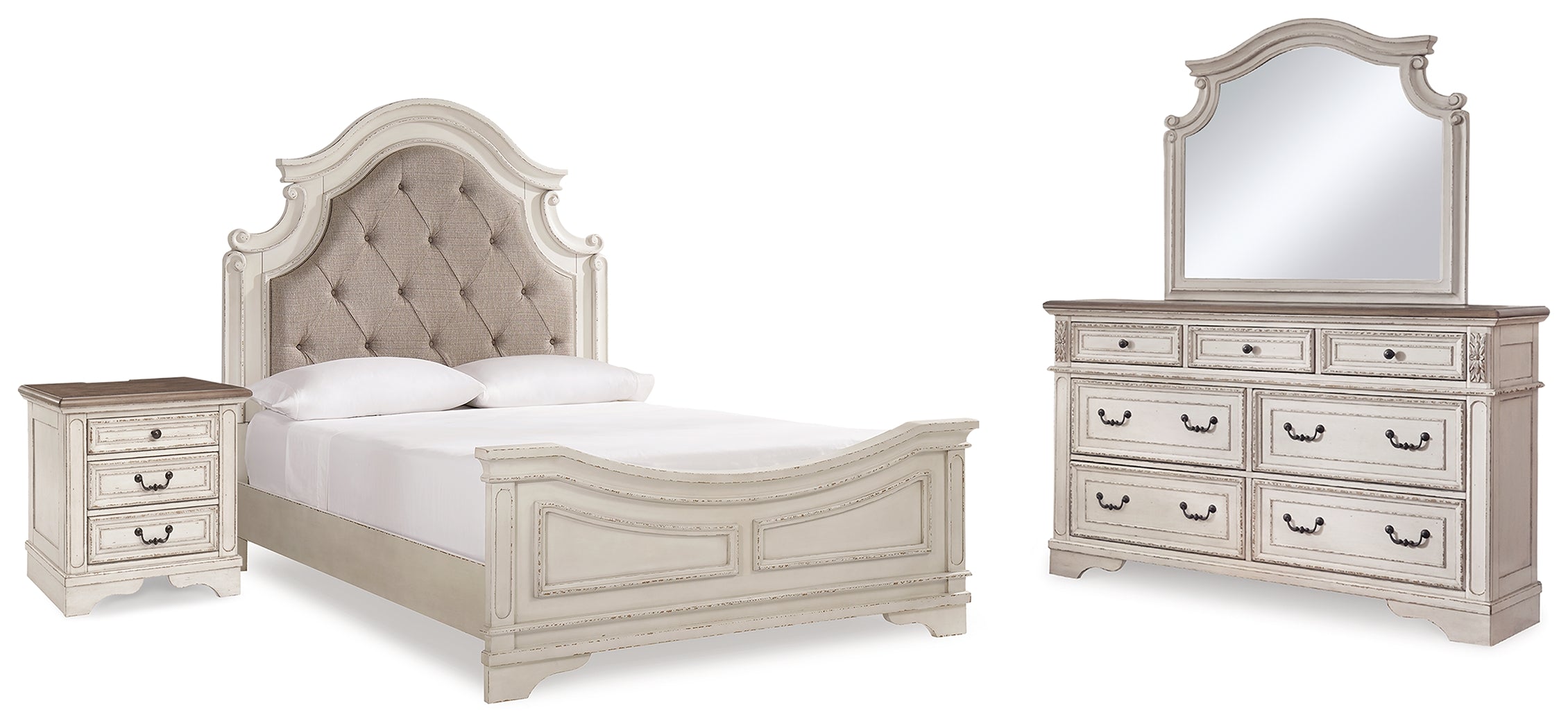 Homestyle Furniture - Ashley Furniture - Realyn Queen Bed with Mirrored Dresser and Nightstand - Queen Bed with Mirrored Dresser and Nightstand - B743B22