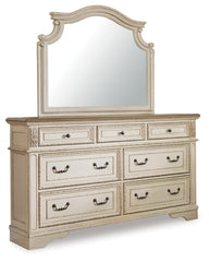 Realyn King Upholstered Panel Bed, Dresser, Mirror and Nightstand