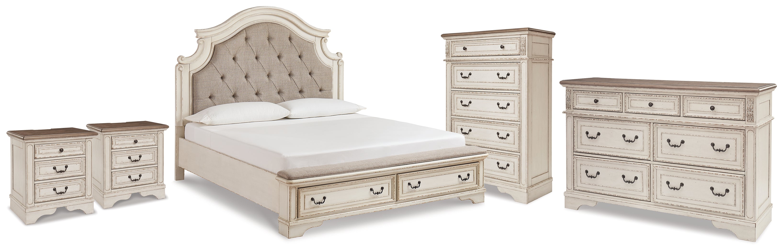 Homestyle Furniture - Ashley Furniture - Realyn King Storage Bed, Dresser, Chest and 2 Nightstands - King Storage Bed, Dresser, Chest and 2 Nightstands - B743B69