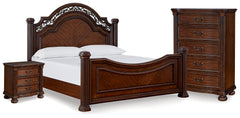 Homestyle Furniture - Ashley Furniture - Lavinton Queen Poster Bed, Chest and Nightstand - Queen Poster Bed, Chest and Nightstand - B764B15