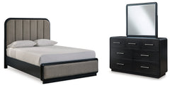 Homestyle Furniture - Ashley Furniture - Rowanbeck Queen Upholstered Panel Bed, Dresser and Mirror - Queen Upholstered Panel Bed, Dresser and Mirror - B821B3
