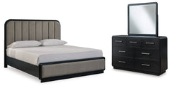 Homestyle Furniture - Ashley Furniture - Rowanbeck California King Upholstered Panel Bed, Dresser and Mirror - California King Upholstered Panel Bed, Dresser and Mirror - B821B7