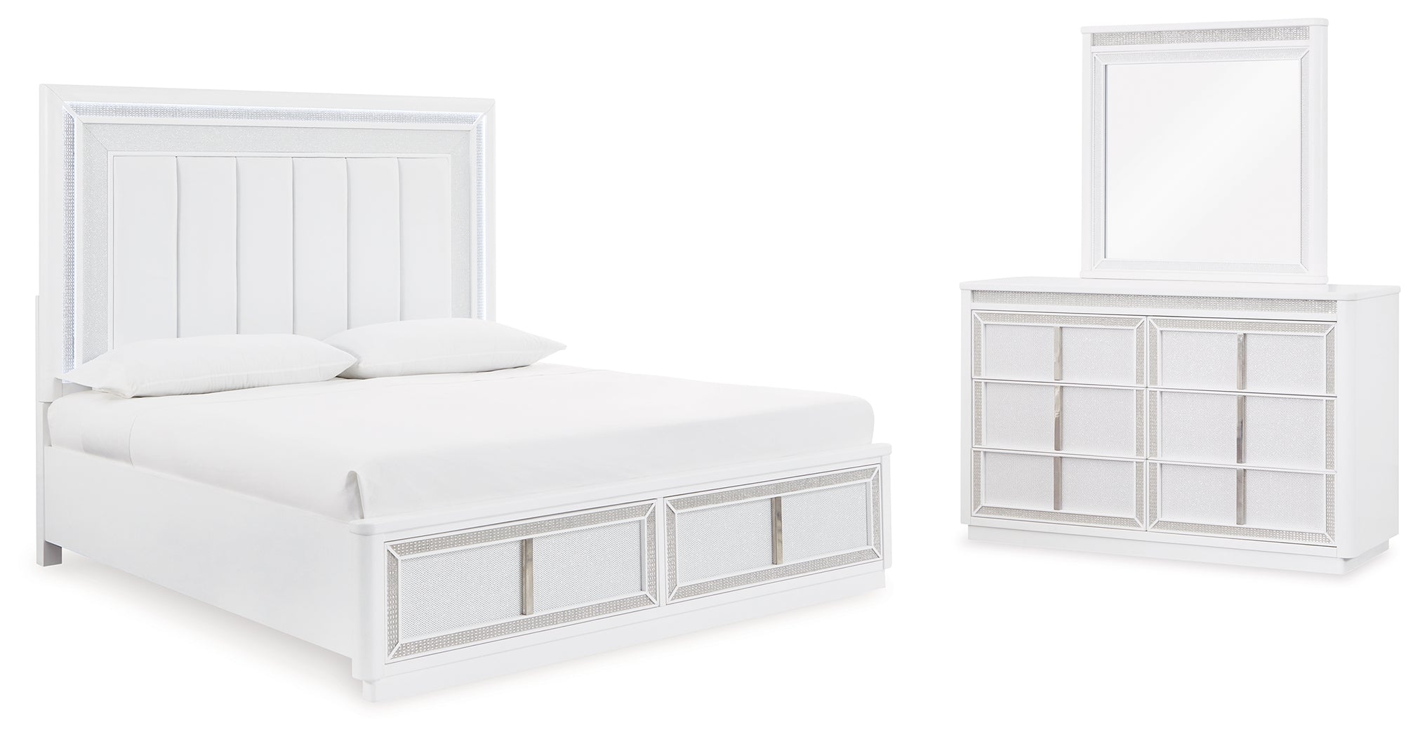 Homestyle Furniture - Ashley Furniture - Chalanna Queen Upholstered Storage Bed, Dresser and Mirror - Queen Upholstered Storage Bed, Dresser and Mirror - B822B3